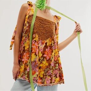 Free People Bali Moroccan Floral Lace Detail Top